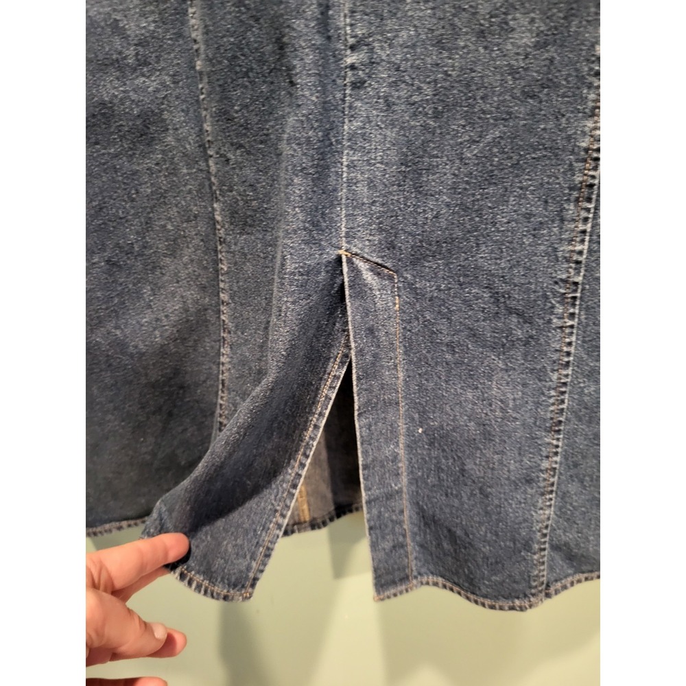 Vtg Woolrich Blue Denim Modest Mature Sleeveless Jumper Maxi Dress Pockets Sz L - Picture 6 of 8